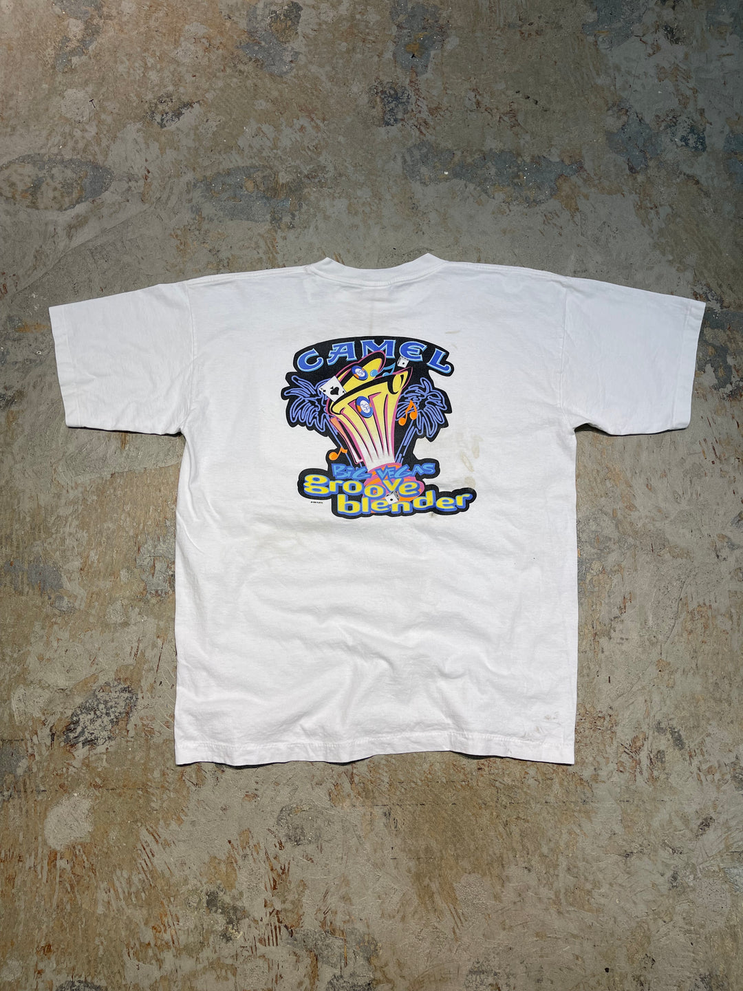#MA160 古着 USA製 96's CAMEL/キャメル / 企業系 / camel big vegas groove blender / ヴィンテージ シングルステッチ プリントTシャツ/サイズXL